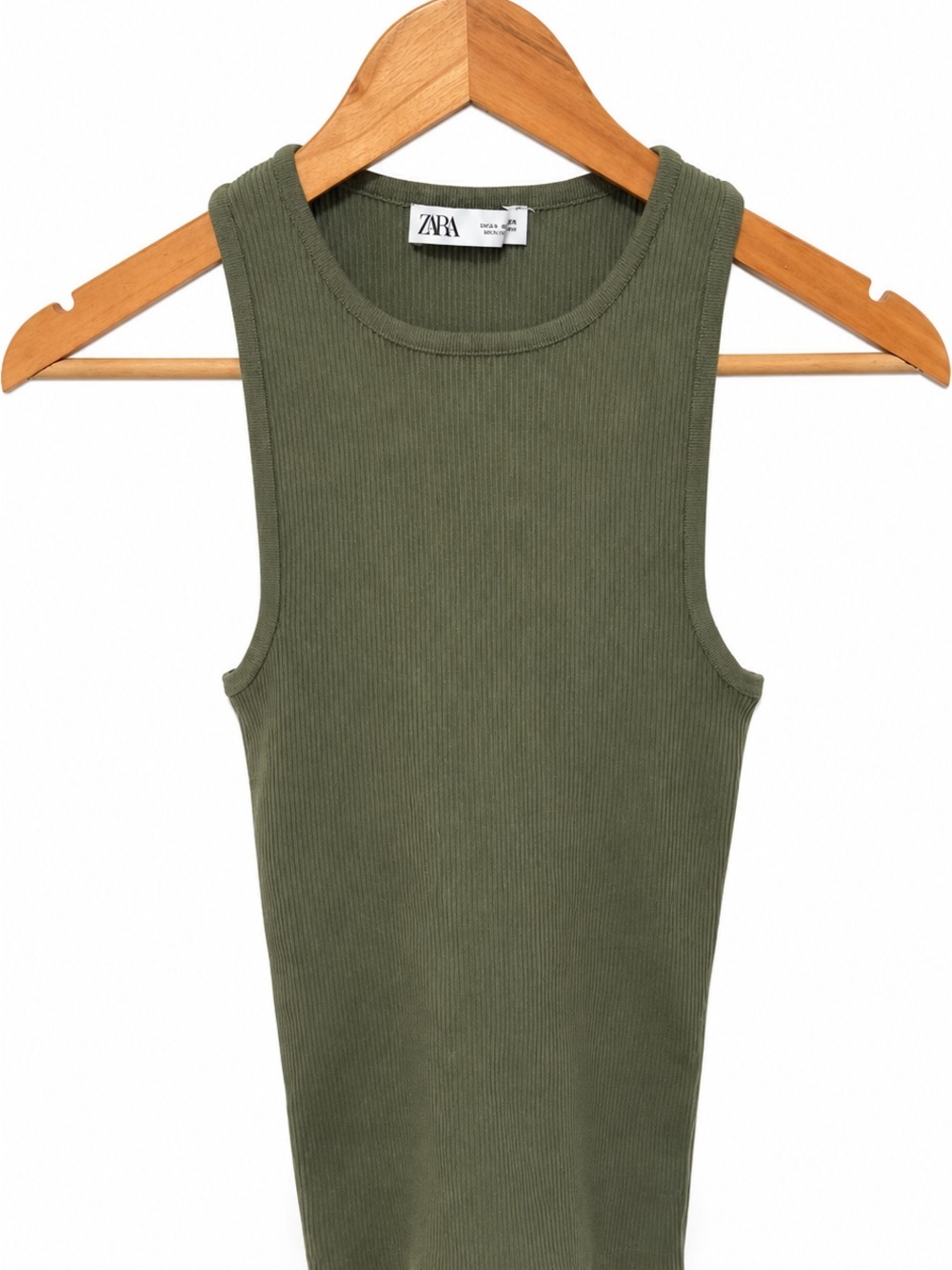 Zara Olive Green Ribbed Sleeveless Tank